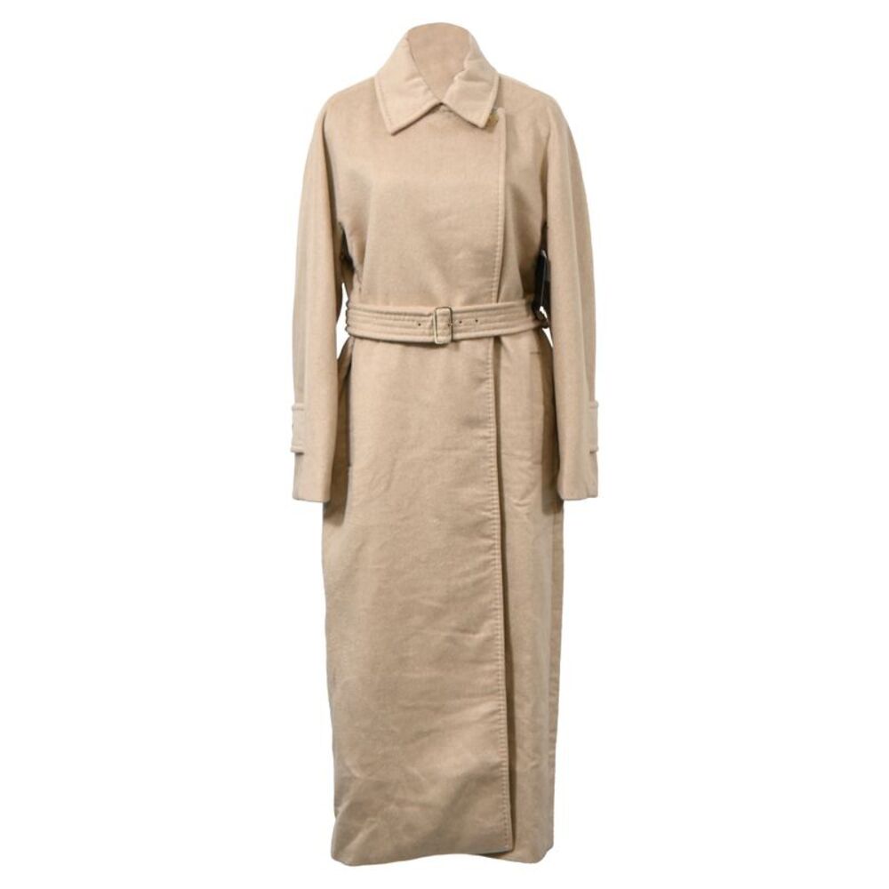 Max Mara Long Belted Coat in Beige Wool